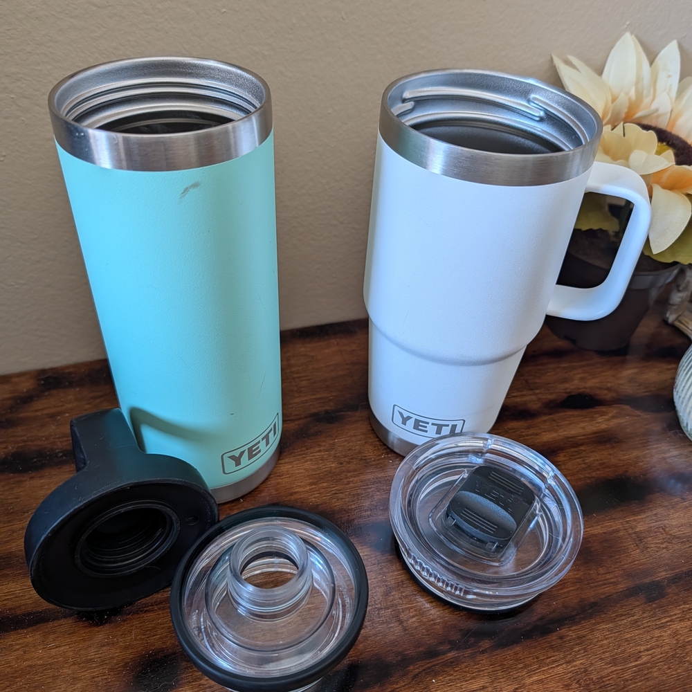 YETI Insulated Travel Tumbler & Mug Set - Aqua and White